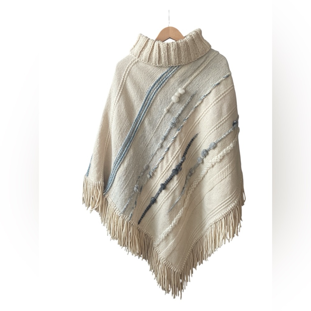 Fringed Heavy Knit Wool Poncho